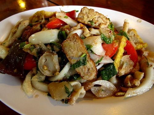 Mushroom salad with added tempeh.  at Aum in Chiang Mai