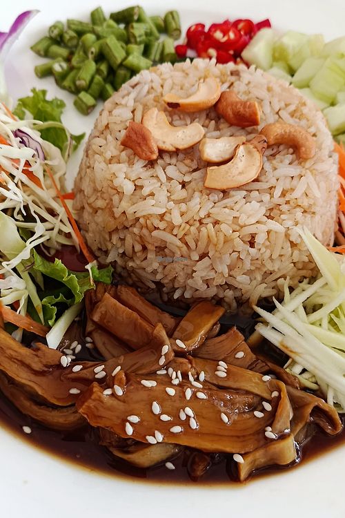 Stir fry vegan Duck & Rice at Five Star J Restaurant in Pattaya
