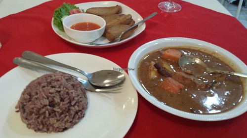 Delicious curry.  The dish in the background is veggie chicken drumsticks I think.   at Five Star J Restaurant in Pattaya