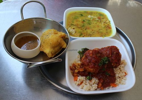 Dhal, kofta, and pakora at Cardamom Pod. at Cardamom Pod in Byron Bay