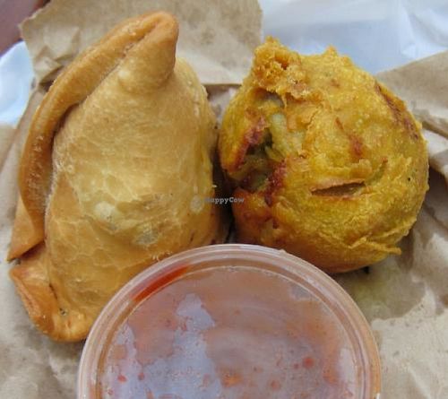 A couple of their vegan snacks at Maya Vegetarian Chat House in Surry Hills