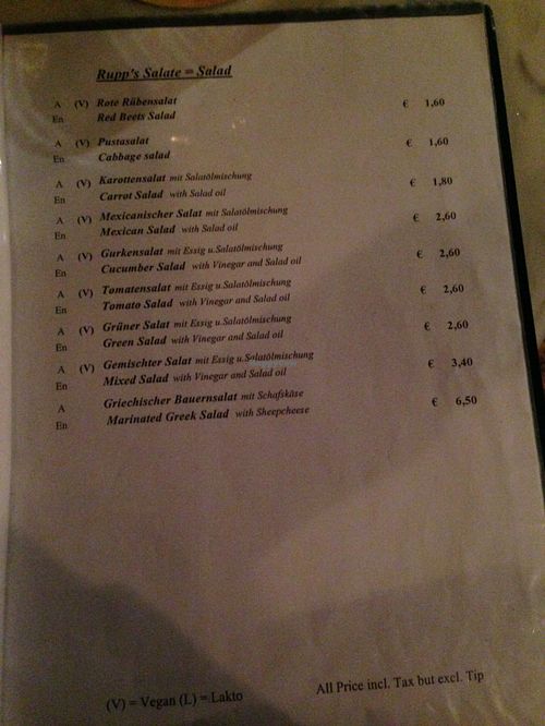 english menu page 4 of 5 at Rupp's Vegetarisches Pub   in Vienna