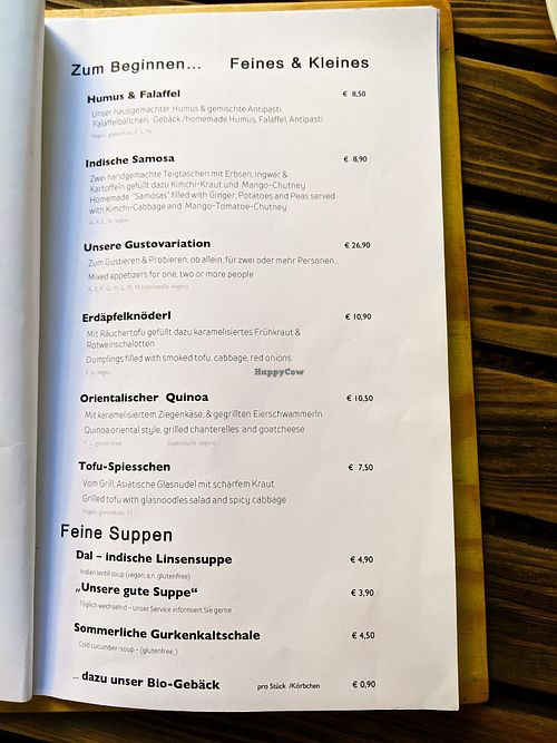 Appetizer and soup page of menu at Hollerei at Hollerei in Vienna