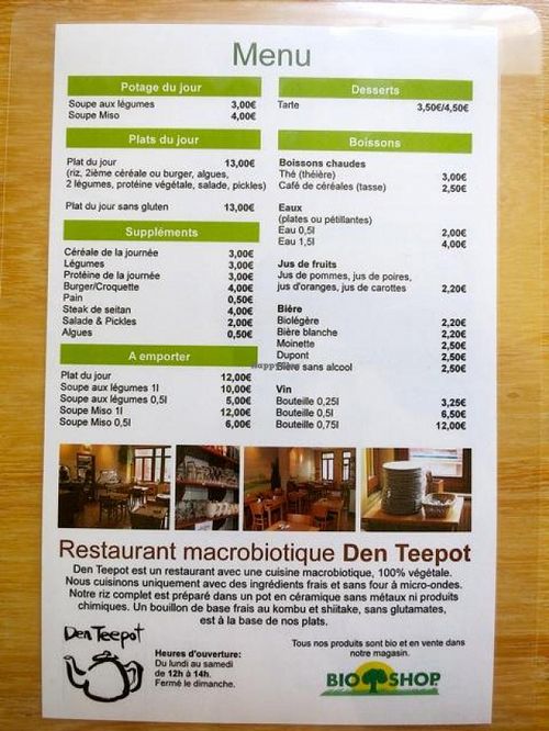 'Den Teepot - Menu in French' at Den Teepot in Brussels