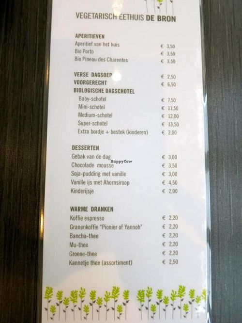 Menu at De Bron - Pre-order only - Maybe closed in Bruges