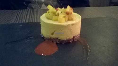 Raw mango and cashew cheesecake, EXCELLENT, vegan and no added sugar. Very tasty ! at Food For Friends in Brighton