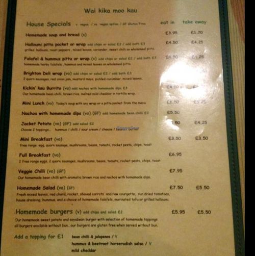 the menu at Wai Kika Moo Kau in Brighton