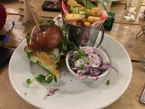 Cheez burger n chips ❤️ at The Warehouse Cafe in Birmingham