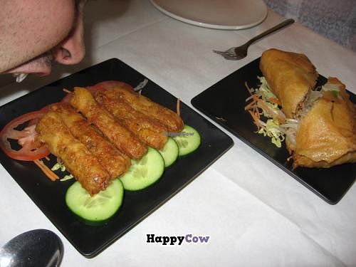 House Special Rolls (stuffed beancurd rolls) & Pancake Roll (stuffed with beansprouts and veggie soya meats) at Veggie World in Milton Keynes