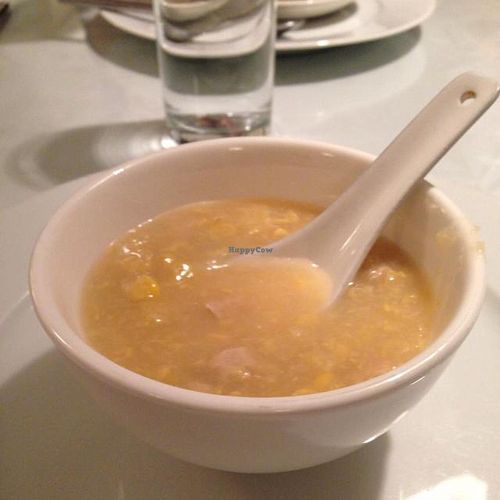 corn soup at Veggie World in Milton Keynes