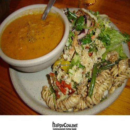 Tomato courgette soup, 4 salads at Food For Thought in London