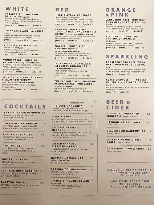 Alcohol menu   at Mildreds - Soho in London