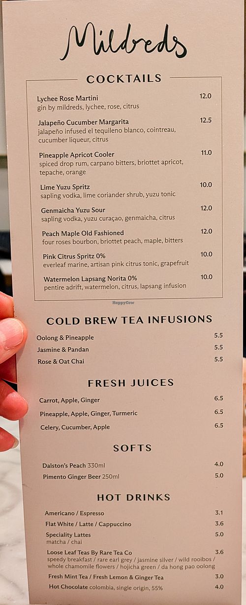 Menu page at Mildreds - Soho at Mildreds - Soho in London