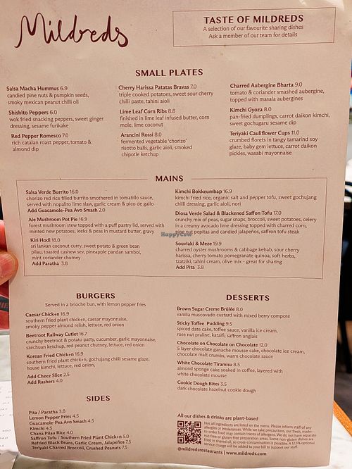 Menu page at Mildreds - Soho at Mildreds - Soho in London
