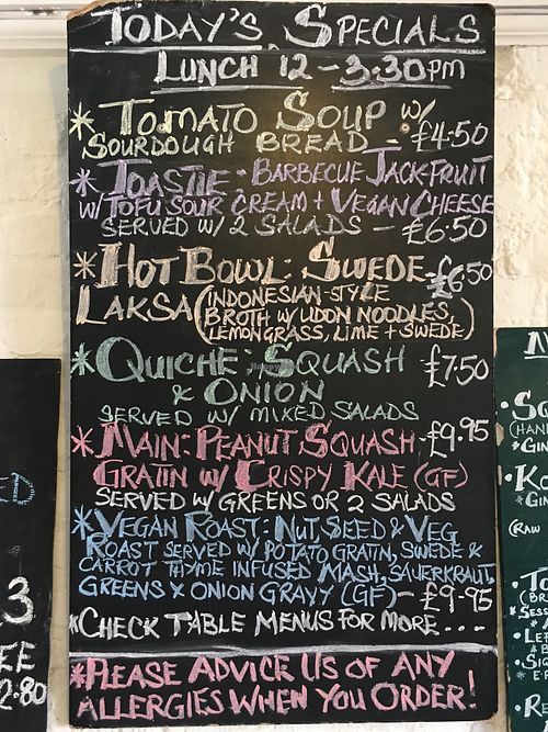 Menu for May holiday weekend 2018 at The Gleaners Cafe in East London