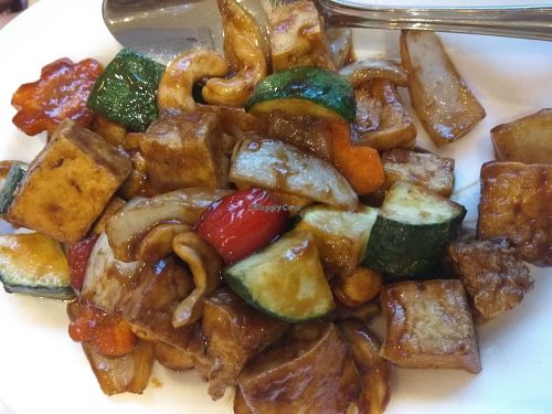Tofu with cashew nuts in a yellow bean sauce at Loving Hut in North London