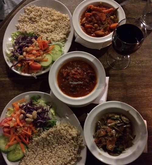 Shared main =  3 x stews|curries with individual salad and rice at Riverside Vegetaria in Kingston Upon Thames