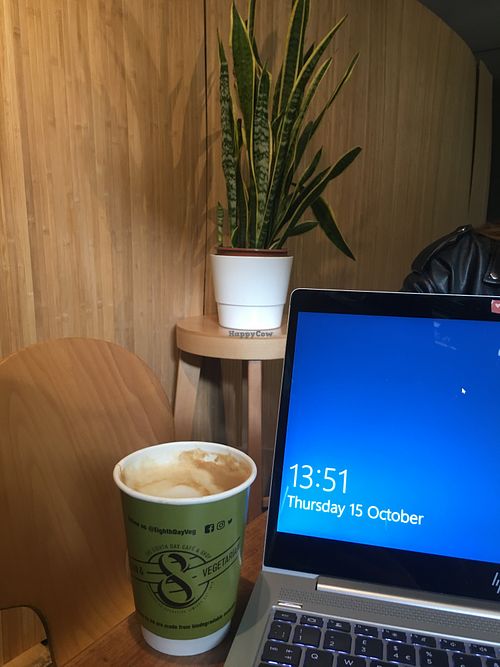 Coffee in the cafe  at The 8th Day in Manchester