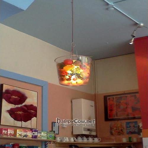 The great light in the restaurant :) at Roots and Fruits in Leeds