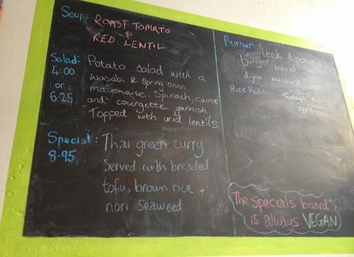 specials board  at Roots and Fruits in Leeds