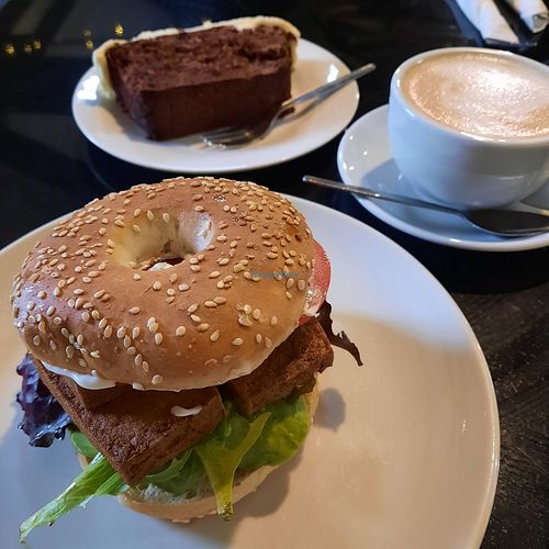 Smoked tofu breakfast bagel at The Whale Tail Cafe in Lancaster