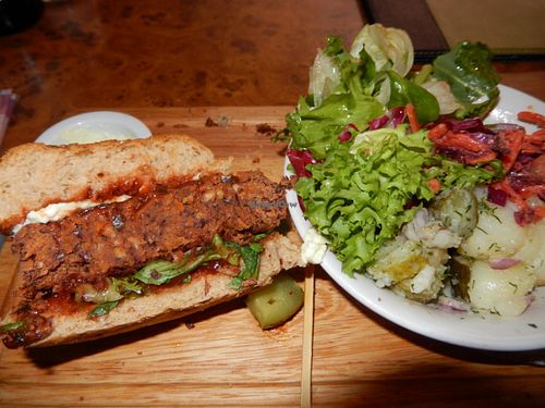 Spicy Beanburger, insides at Herbies in Exeter