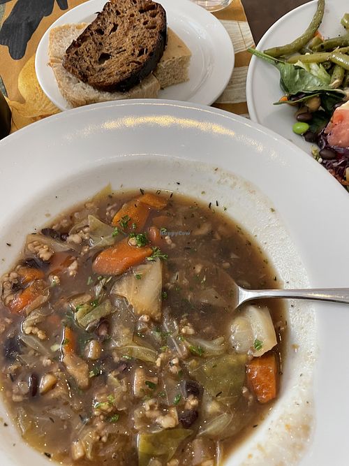 Cabbage Soup and bread   at Zucchini Vegetarian Cafe in Helsinki