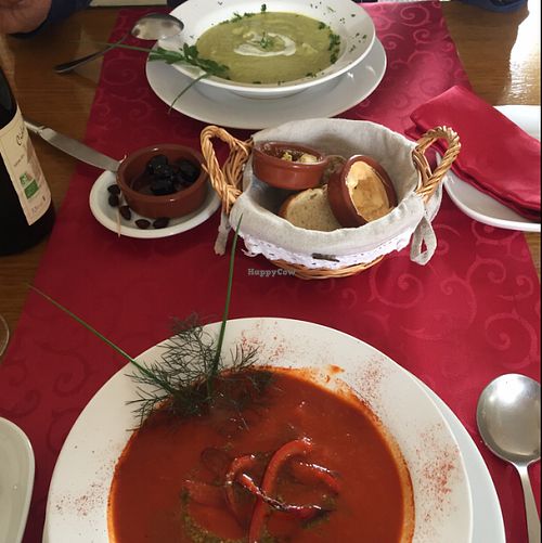 Delicious capsicum and courgette soups (vegan)  at La Maison du Vert in Ticheville