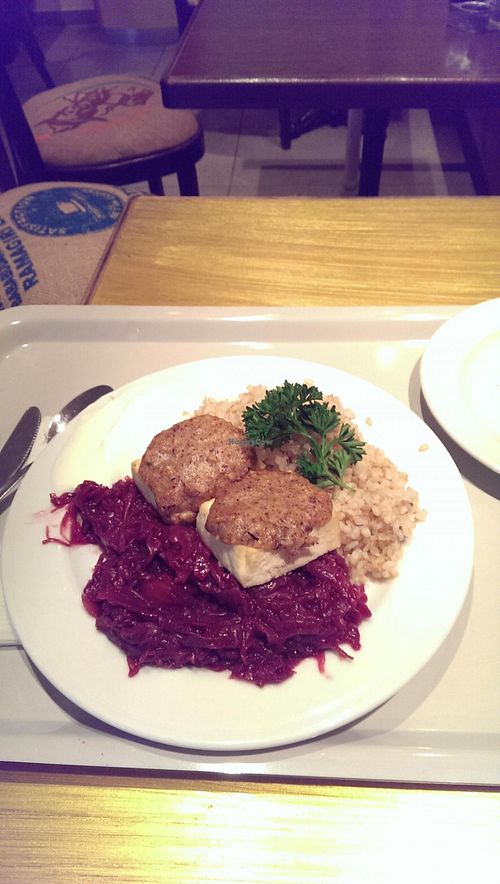 The special of the day. Tofu topped with some interesting (not bad-tasting!) almond paste that tasted like a cookie! Huge serving, so no complaints there.  at Osho's Place in Cologne