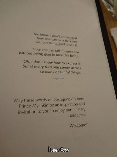 Inspirational saying inside the menu at Prinz Myshkin City in Munich