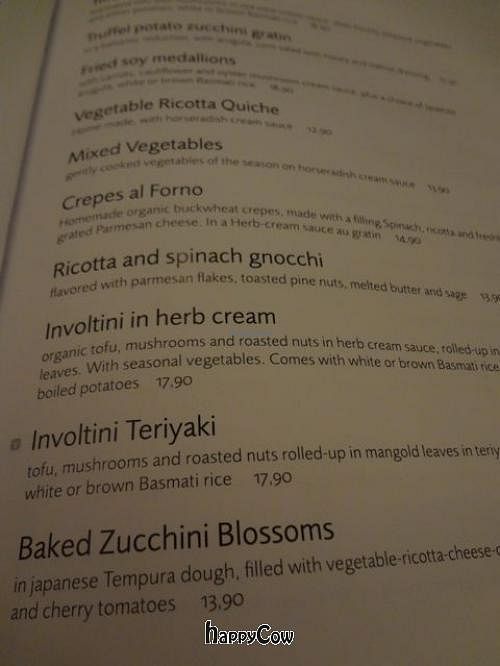 One page of the menu. You can see items and prices. at Prinz Myshkin City in Munich