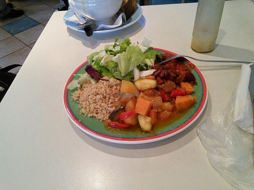 Couscous dish w salad n veggies...recommend the brownies for dessert at Kaffihusid Gardurinn - Ecstasy's Heart-Garden in Reykjavik
