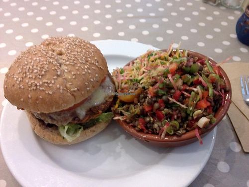 Main dish: Burger and Salad at Quay Co-op Cafe - Sullivan's Quay in Cork