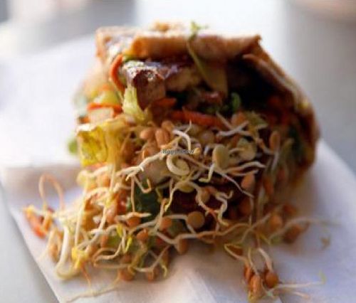 pita stuffed with loads of vegetables and thick tofu chunks at Blazing Salads in Dublin