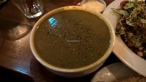 Soup

The Soup was a mushroom creamy consistency. Green in color as per the pic. It was absolutely heaven. Totally enjoyed it. at Cornucopia in Dublin