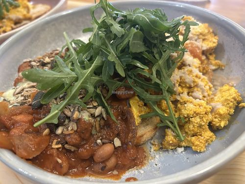 Pro half smoky beans and scrambled tofu on sourdough  at Cornucopia in Dublin