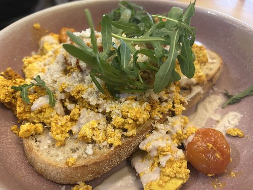 Scrambled tofu on sourdough  at Cornucopia in Dublin