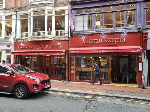 View of the restaurant from the street at Cornucopia in Dublin