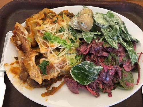 Lasagna and two side salads at Cornucopia in Dublin