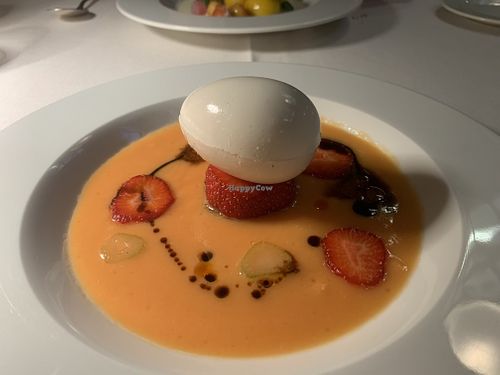 Apparent egg on a melon gazpacho  at Joia Alta Cucina Naturale in Milan