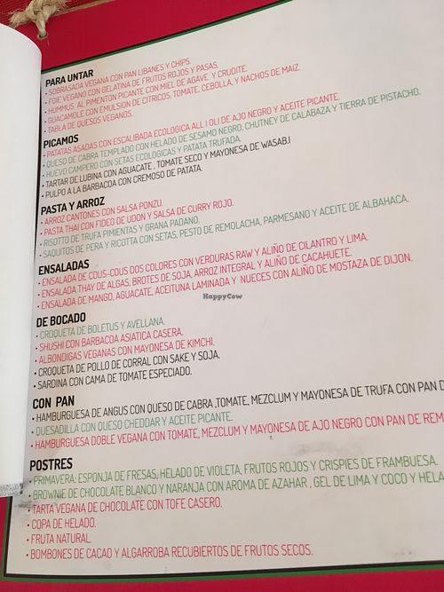 Menu at Pan Comido in Valencia