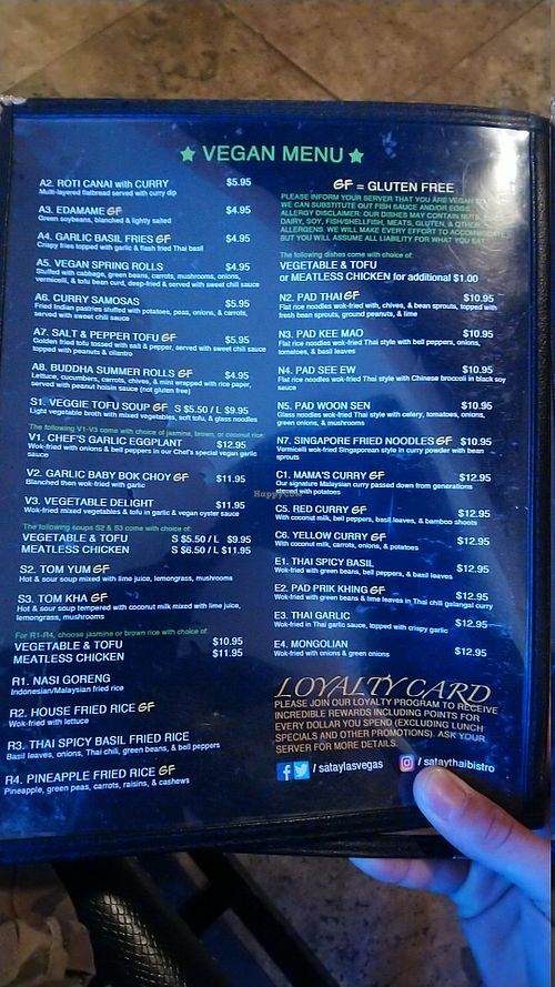 Vegan menu! at Satay Thai Bistro & Bar in Las Vegas