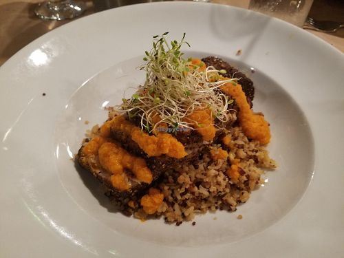 they have vegan options or substitutions  these are some std dishes as well to show culinary capability.   ginger sauce with tuna on quinoa at Crazy Fish Bar & Gill in Port Jefferson