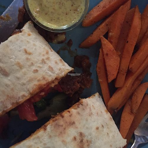 bean burger and sweet potato fries at Nishta in Dubrovnik