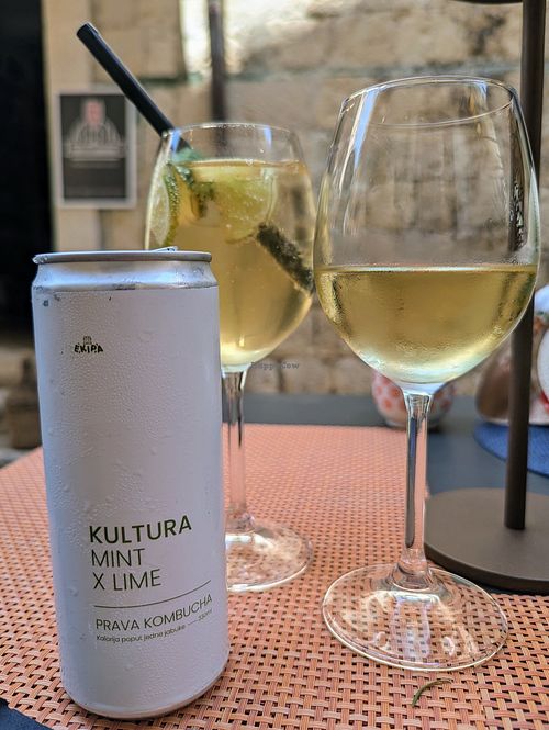 Kombucha and Croatian white wine at Nishta in Dubrovnik