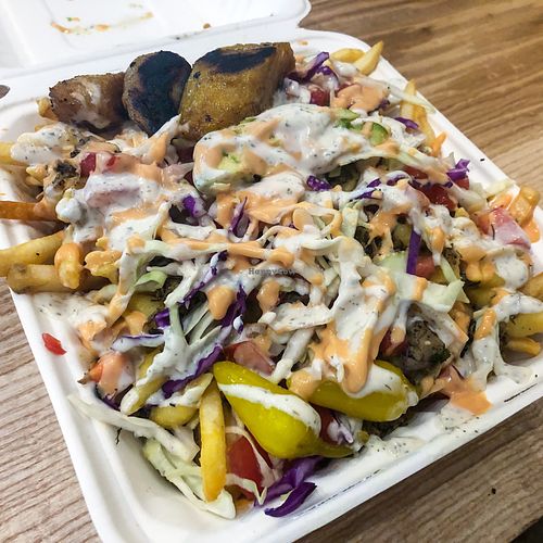 Loaded fries at Jackfruit Cafe in West Los Angeles