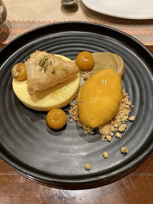 Saffron cream cheese Samosa dessert   at Burma Burma in New Delhi