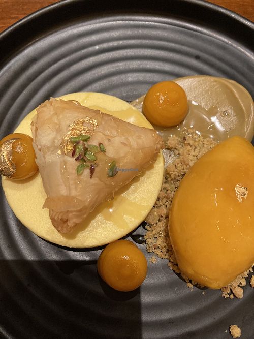 Samosa dessert with mango  at Burma Burma in New Delhi