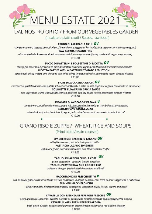 V = Vegan, OV = Can be Made Vegan at Il Margutta in Rome