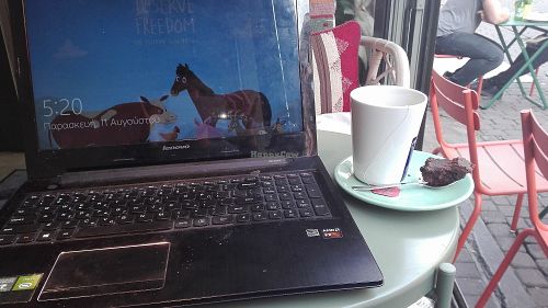 doing work and drinking tea at Greenway in Leuven